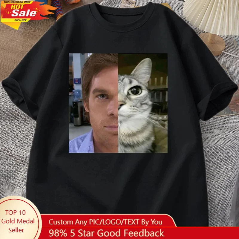 Dexter Morgan Cat T-shirts Grappige korte mouw O-hals T-shirt Unisex Streetwear Vrouwen Kleding Harajuku Gedrukt T-shirt Tops