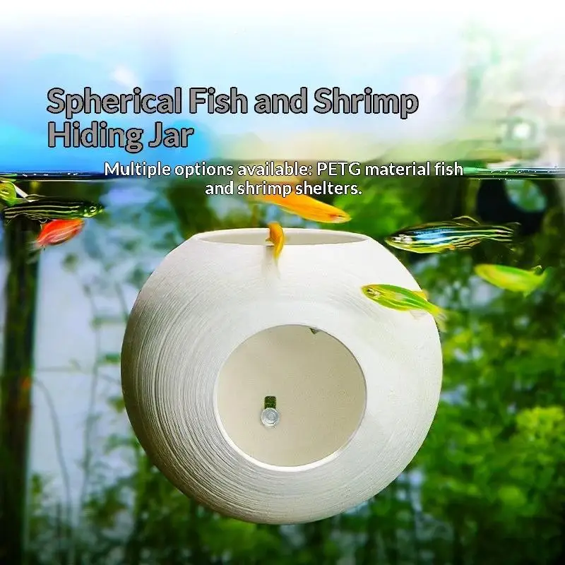Aquarium Shrimp Dome Shelter Hollow Ball 3D Printed Fish Shrimp Hiding Spawning Cave Spherical Suction Cup Fixed Aquarium Decor