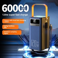 Portable Large Capacity Power Bank 60000mAh 120W Fast Charger with Cable USB C External Spare Battery for IPhone Samsung Xiaomi