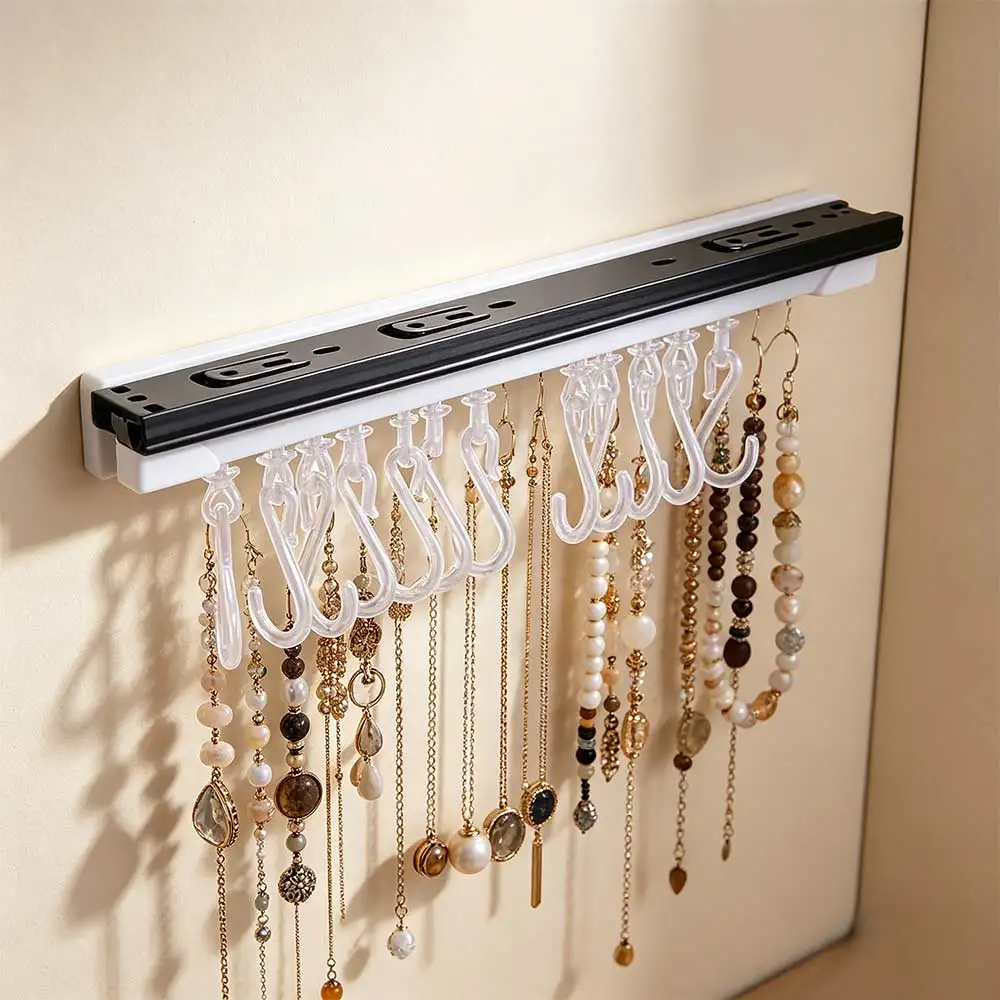 Push and Pull Sliding Rail S Hooks Plastic Non Punching Wall-mounted Jewelry Display Removable Hooks Self-adhesive