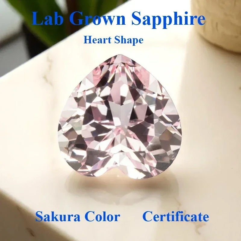 

Lab Grown Sapphire Heart Shape Sakura Color For Charms Jewelry Making DIY Ring Necklace Earrings Materials Certificate