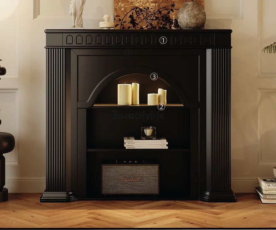 

French Fireplace Cabinet Living Room Entrance Solid Wood Black Fireplace Curio Cabinet