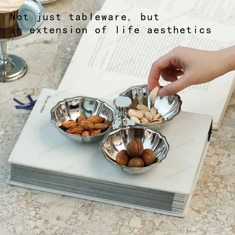 

Поднос для закусок с разделителями, нержавеющая сталь 304 | Многофункциональное блюдо с отделениями для орехов и фруктов, стильное и практичное