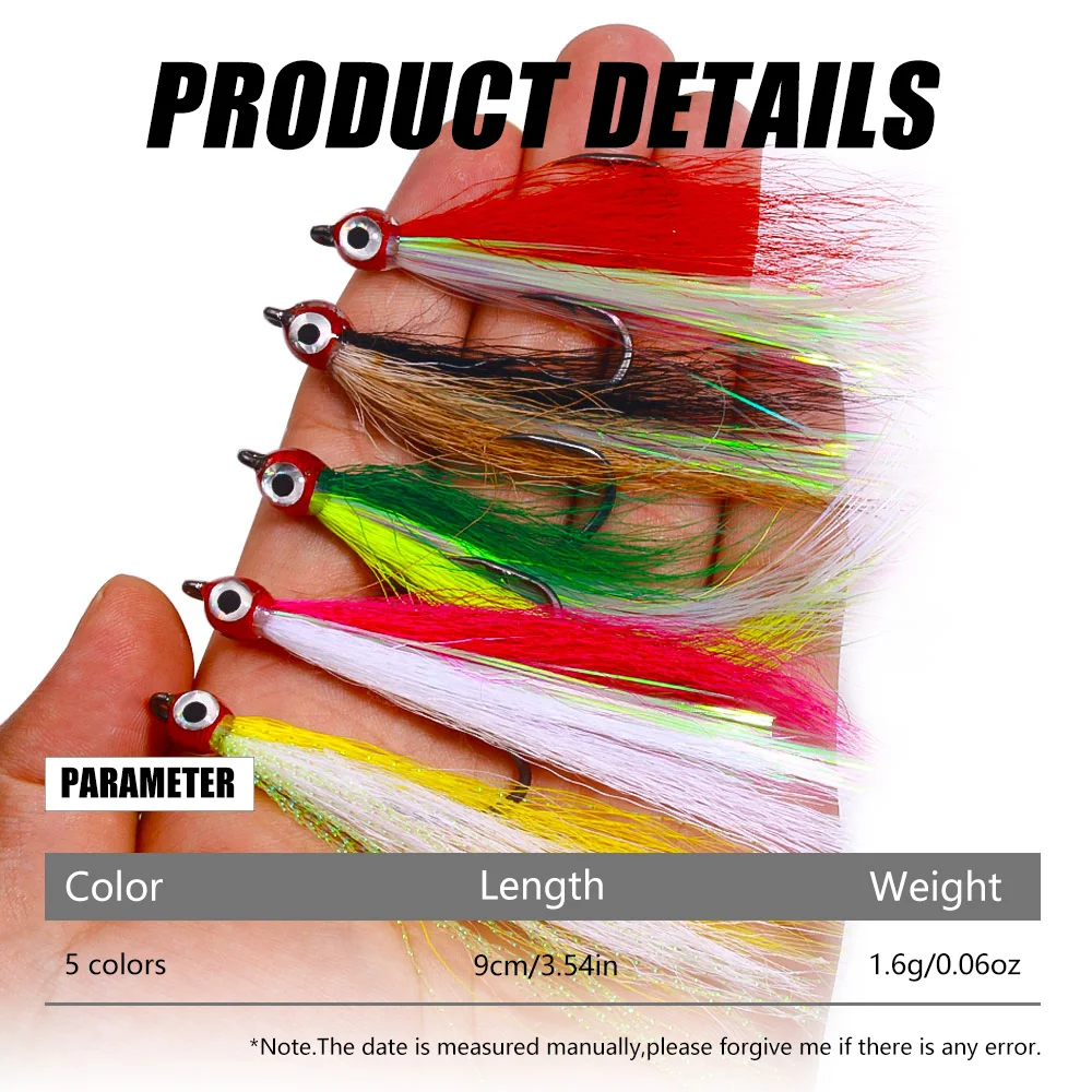 5Pcs Bucktail Teasers Fishing Hooks High Carbon Steel Steelhead Minnow Fly Fishing Flies Lure for Salmon Trout Bass