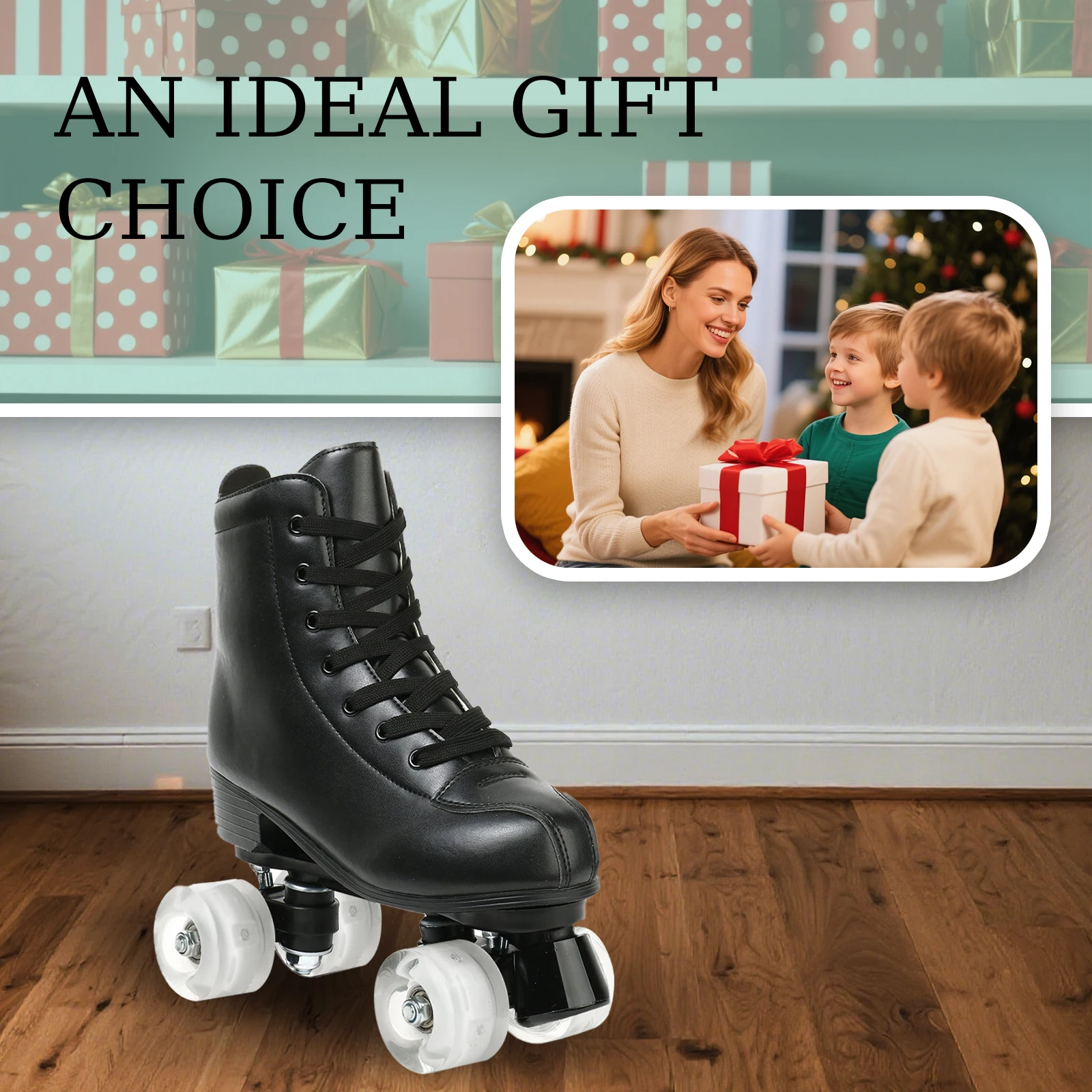 Sepatu Olahraga Seluncur Luar Ruangan Sepatu Roda Dua Baris Sepatu Roda Kulit PU Sepatu Roda Quad Sneakers Bernapas Nyaman 4 Roda