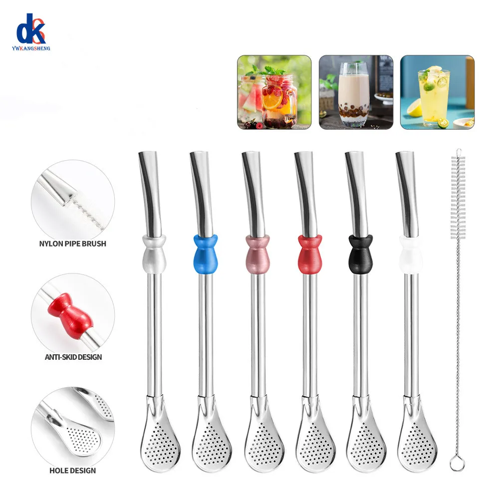 Hot Sale Reusable Straw Spoon Stainless Steel 304 Tea Filter Yerba Mate Strainer Coffee Spoons Milk Drinking Kitchen Tools
