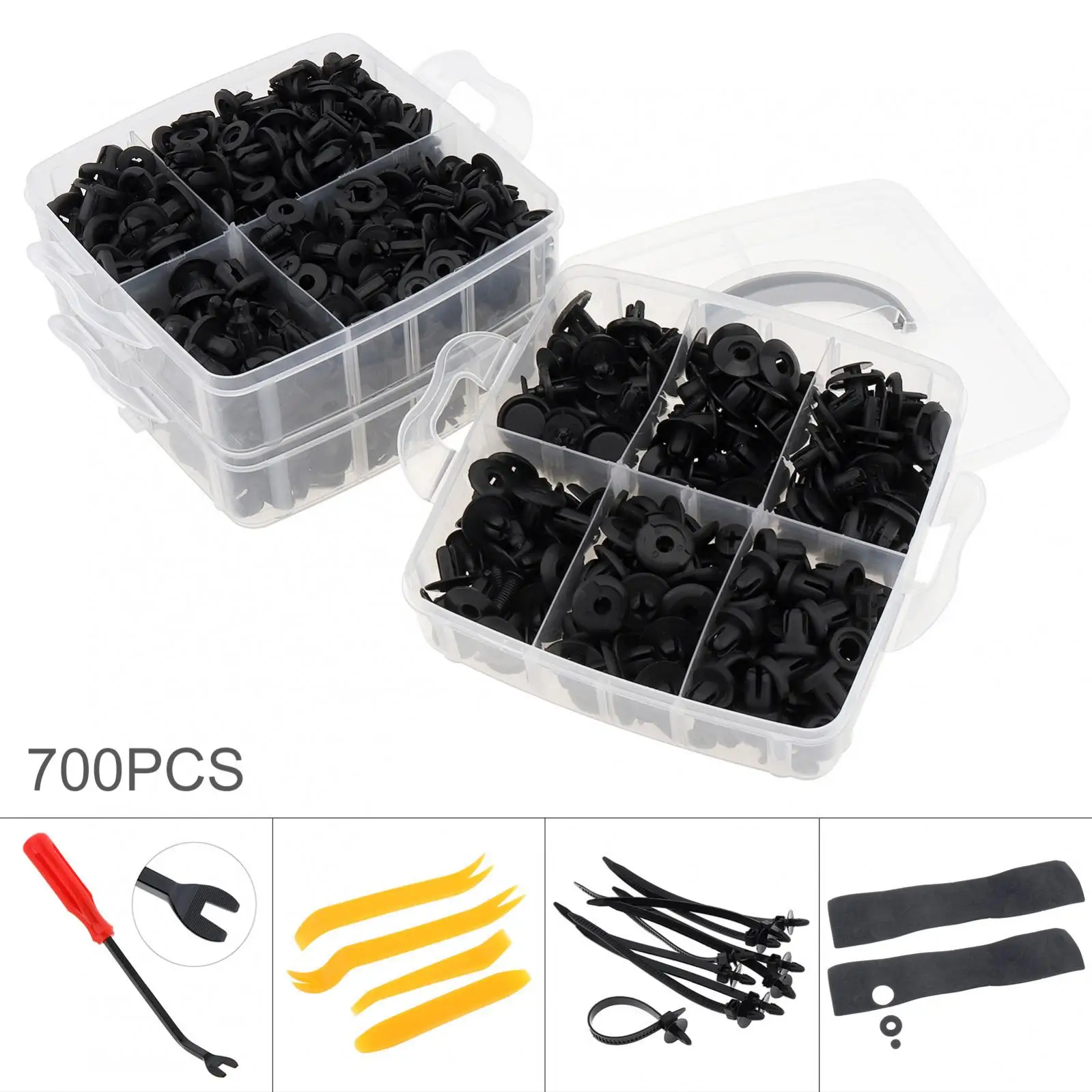 

700 Pcs Car Clips Fasteners Kit Fit for Ford / Toyota / Honda with 16 Most Popular Sizes Auto Push Pin, Auto Trim Removal Tools