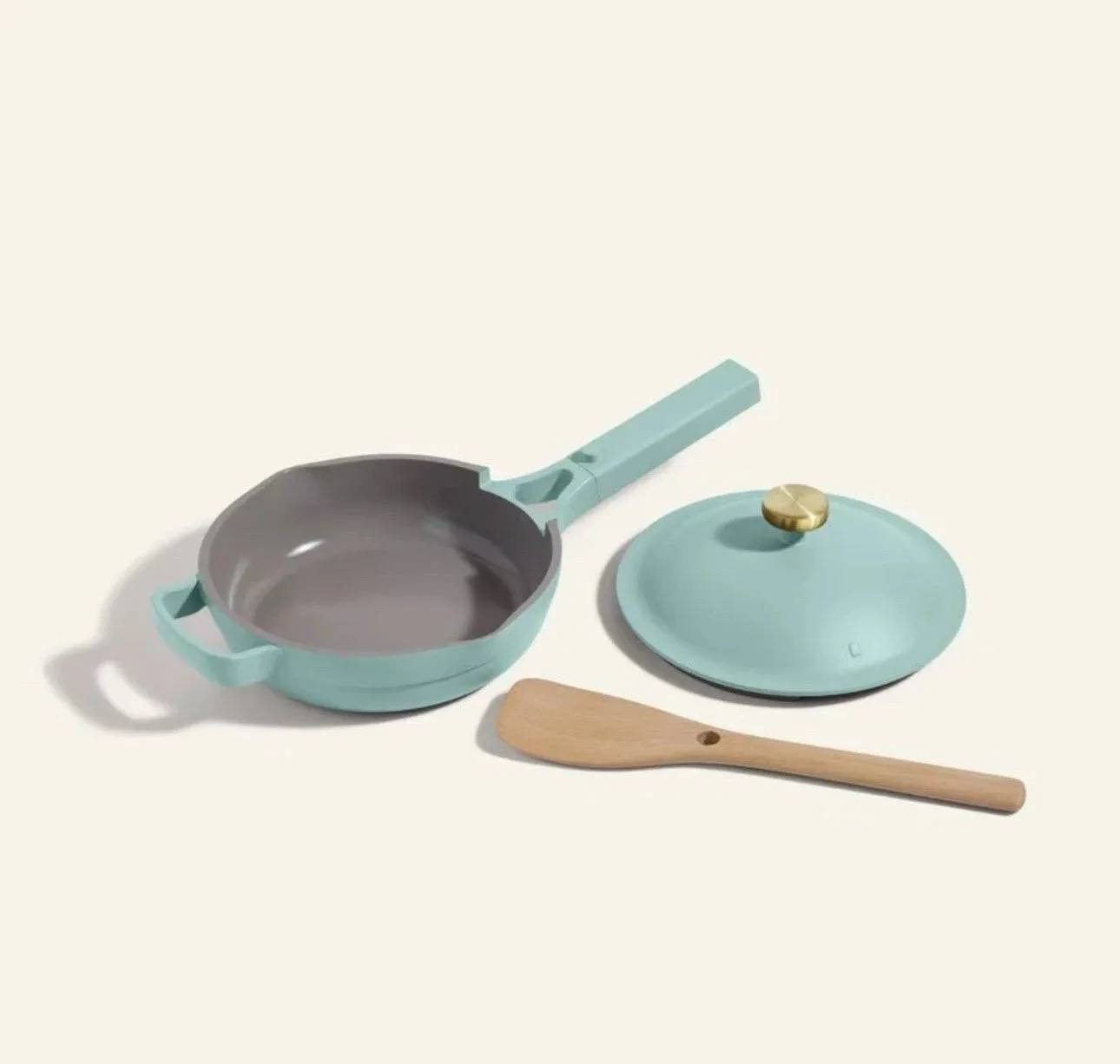 

Cookware Sets8.5 Inch Mint Blue Ceramic Nonstick Mini Pan 1.2 QT with Wooden Spoon