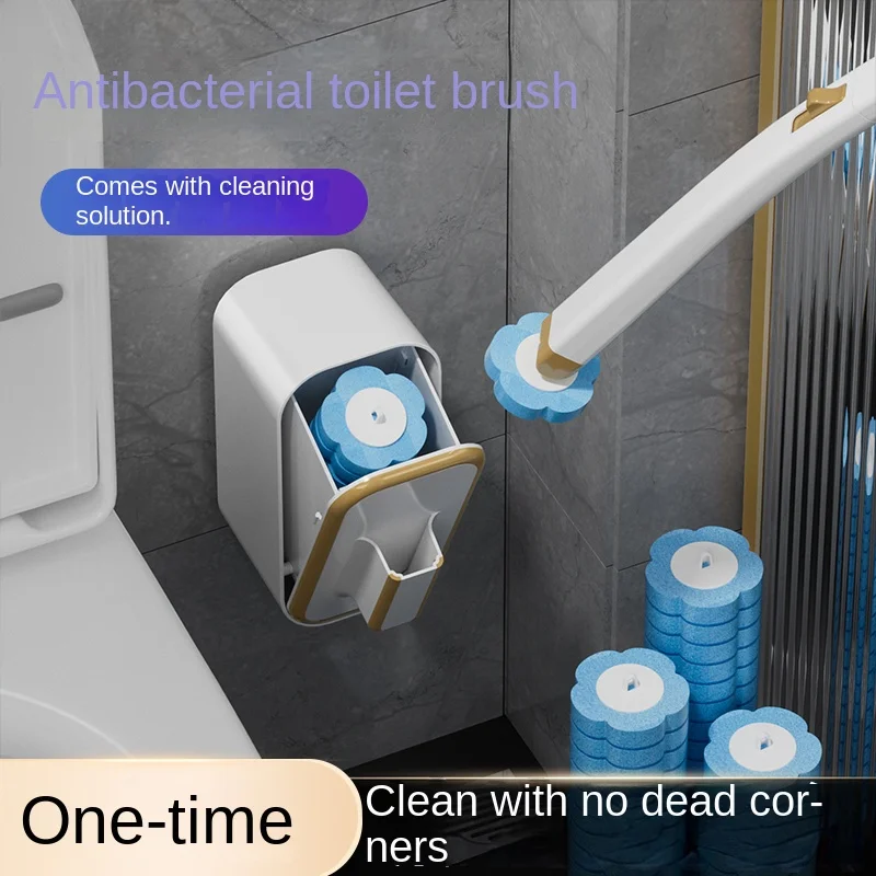1 Set Wandmontierter Einweg-Toilettenbürste mit langem Griff, inklusive integrierter antibakterieller Reinigungsflüssigkeit und Ersatzbürstenköpfen, für eine gründliche und hygienische Reinigung ohne schwer zugängliche Stellen. – Detail 2