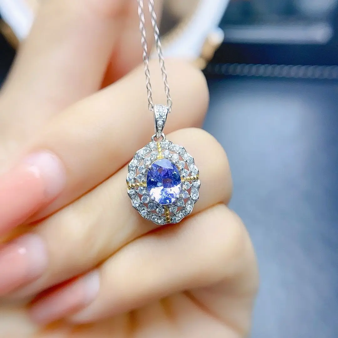 

ZECAA Tanzanite Jewelry Woman Tanzanite Pendant With Natural Tanzanite Gemstone 6*8mm Silver Woman Tanzanite Pendant Jewelry