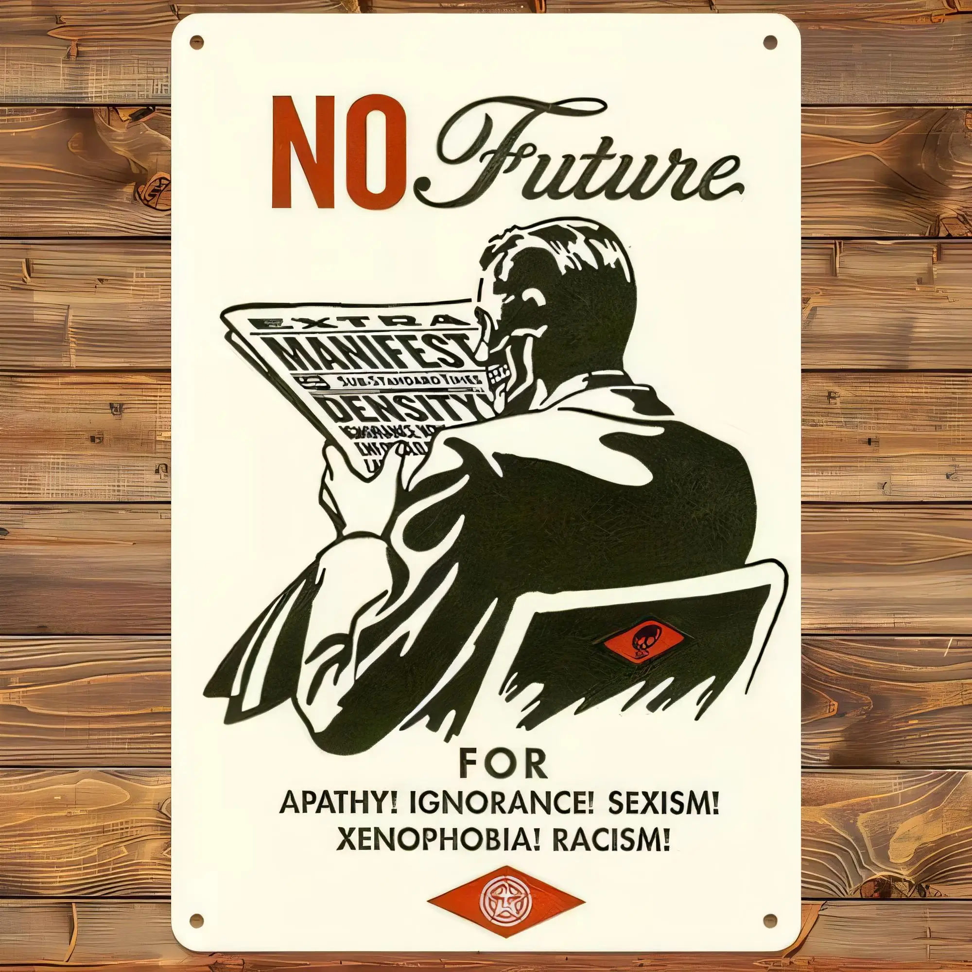 Tin Sign No Future Deny Identity Racism Poster Metal Vintage Wall Art for Apathy Ignorance Sexism Xenophobia Bar Pub Garage Man