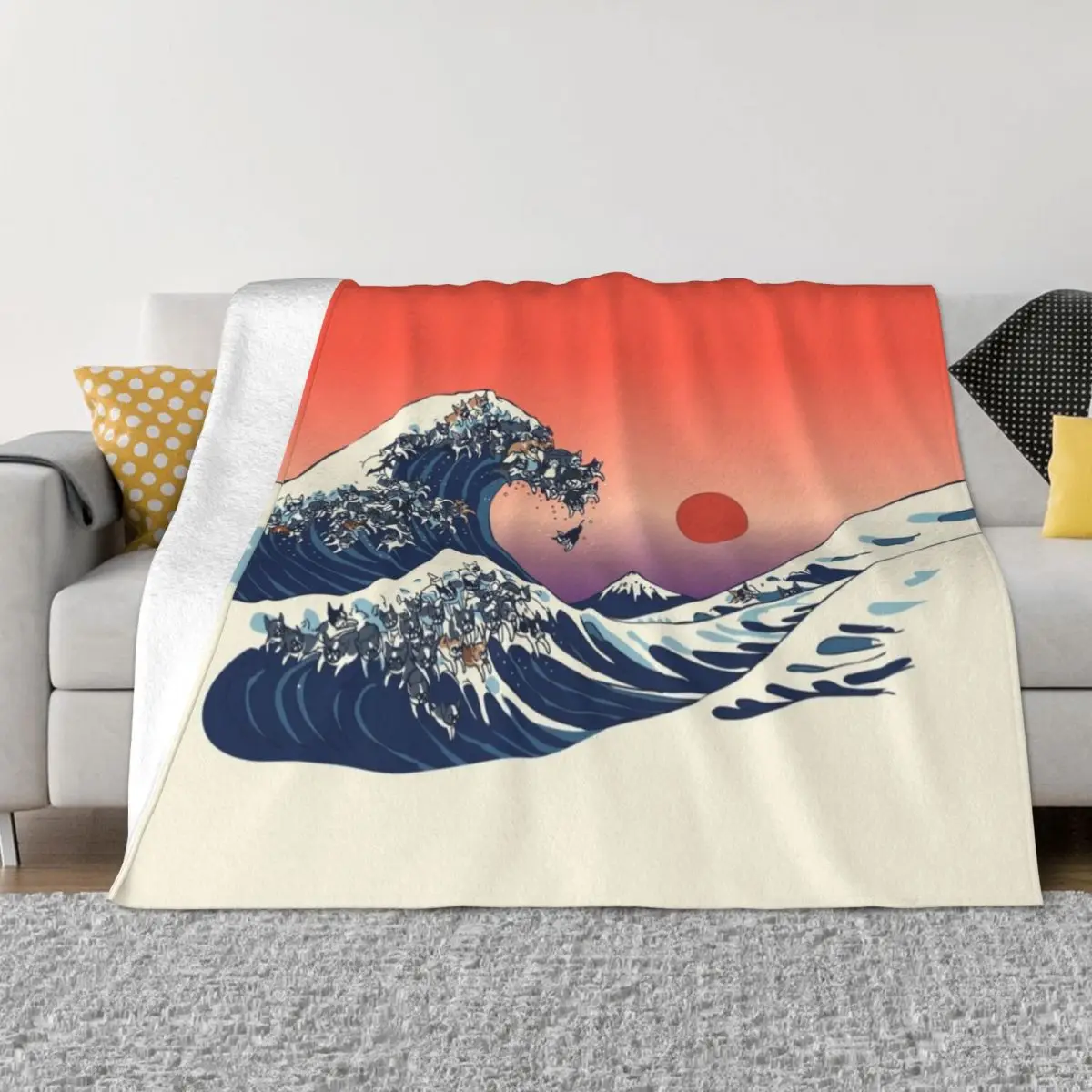 

The Great wave of Boston Terrier Throw Blanket Personalized Gift Cute Blanket Beautiful Blankets Flannels Blanket