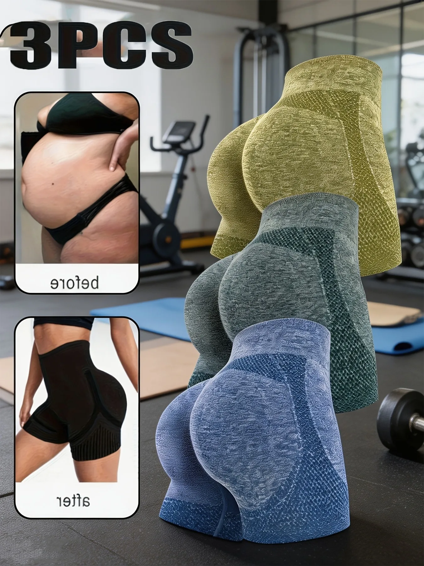 

Conjunto 3 Piezas Shorts Moldeadores Mujer, Control de Abdomen y Levanta Glúteos, Largo Completo, Pantalones Deportivos para Yog