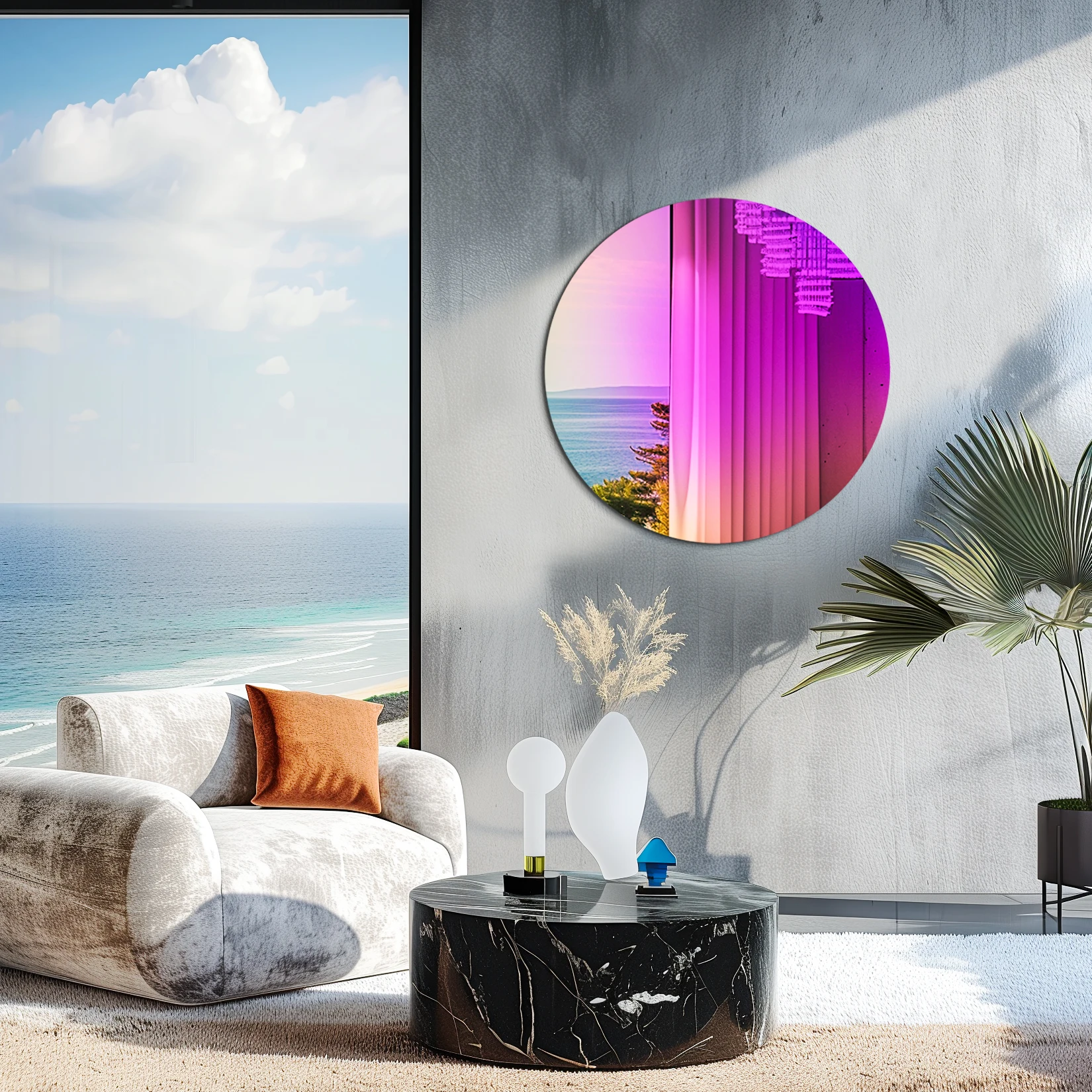 Wisfor Wall Decorative Mirror Iridescent Round Wall Mirror Living Room Dazzling Rainbow Accent Glass Mirror Hanging for Decor