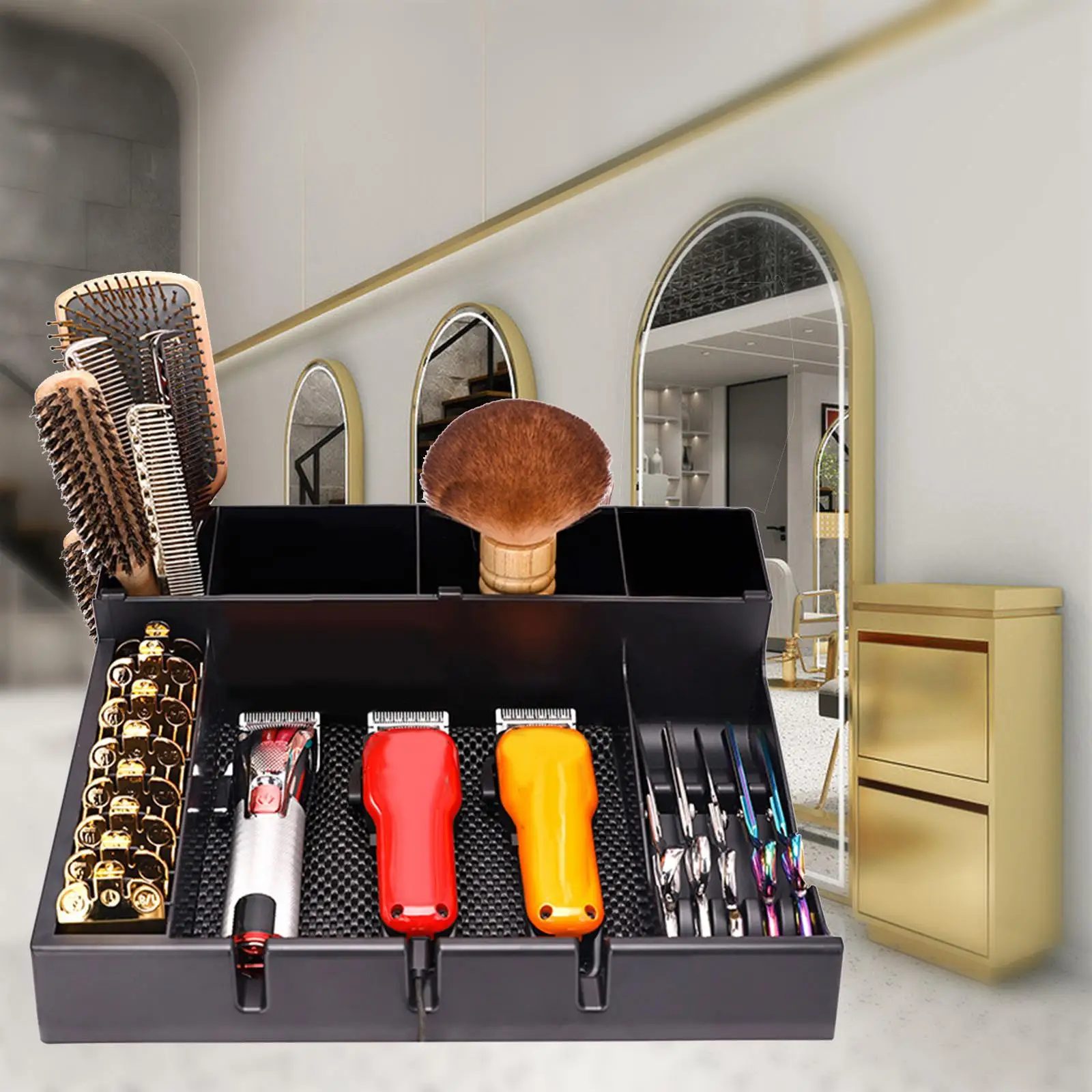 Barber Clipper Tray with 3 Notches Multifunctional Professional Anti Slip Hair Trimmer Holder Barber Tool Box for Stylist
