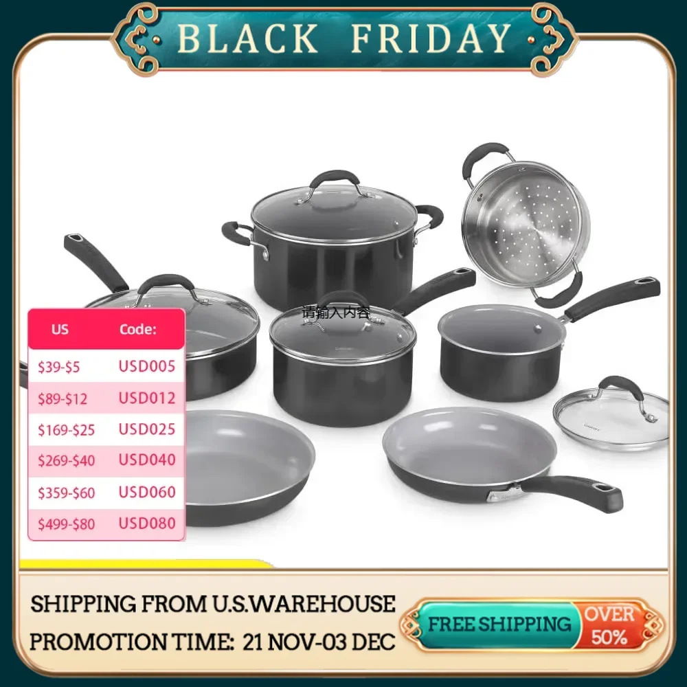 11-piece nonstick cookware set that provides long-lasting food release that you can savor, black