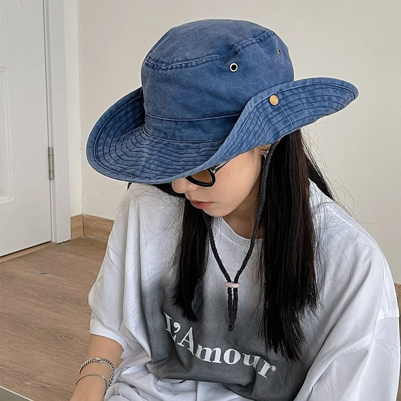 قبعة رعاة البقر الغربية للسيدات للتخييم في الهواء الطلق والمشي لمسافات طويلة قبعة صيفية بحافة واسعة قبعة صياد للحماية من الأشعة فوق البنفسجية تصميم عصري