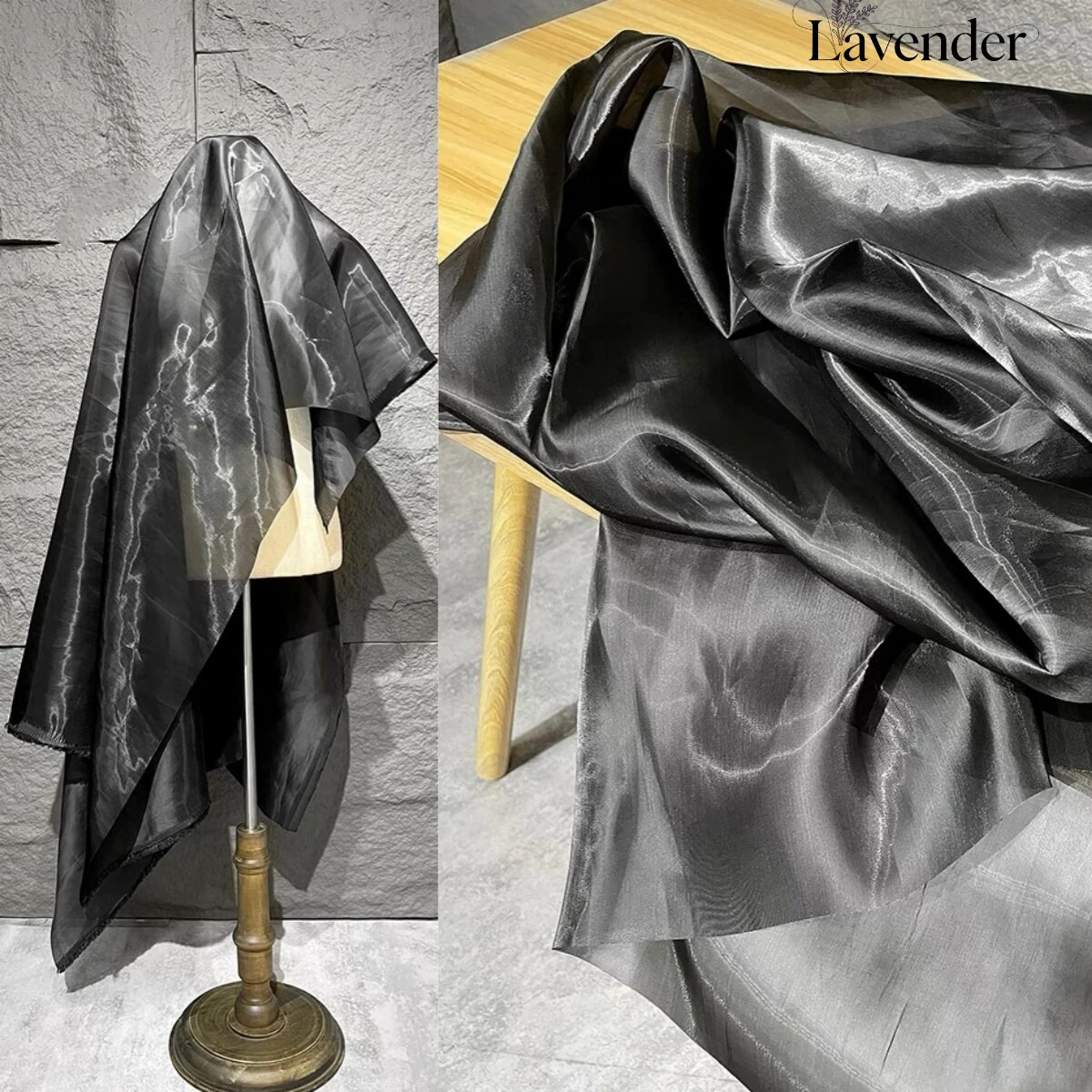 

Black Water Gloss Light Satin FabricCrystal Shiny Material for Designer Wedding Dresses Evening Gowns Fashion Sewing Projects
