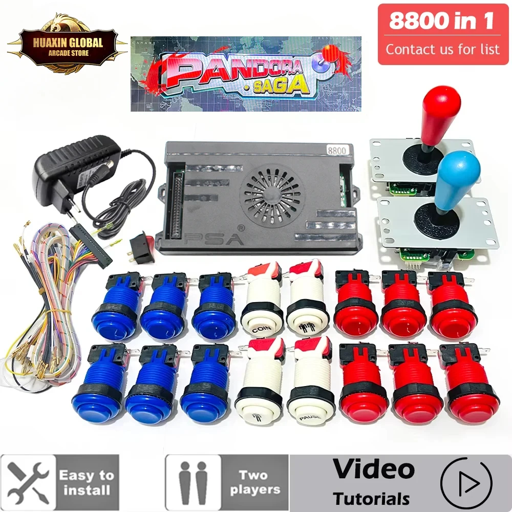 

8800 в 1 Pandora Saga Box 3D USB 4P Game DIY Kit 8-полосный джойстик Американский стиль Кнопочный аркадный игровой консоль Шкаф Bartop