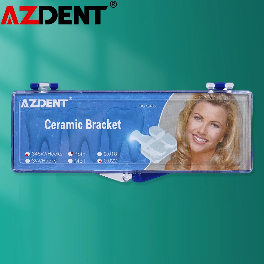 AZDENT Dental Orthodontic Ceramic Brackets Braces Mesh Base MBT/Roth 022/018 345 Hooks