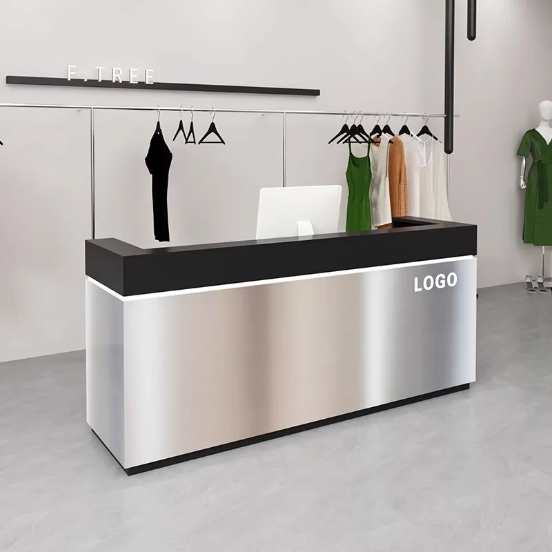 Simple stainless steel checkout page Modern clothing store Small light luxury front desk Restaurant reception desk Beauty
