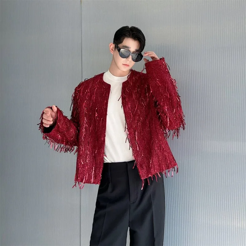 

Men Chic Y2K Ins Blazer Coat Jacket Male Sexy Charming Tassel Festival Party Dinner Banquets Nightclub Tops Handsome Coat Jacket