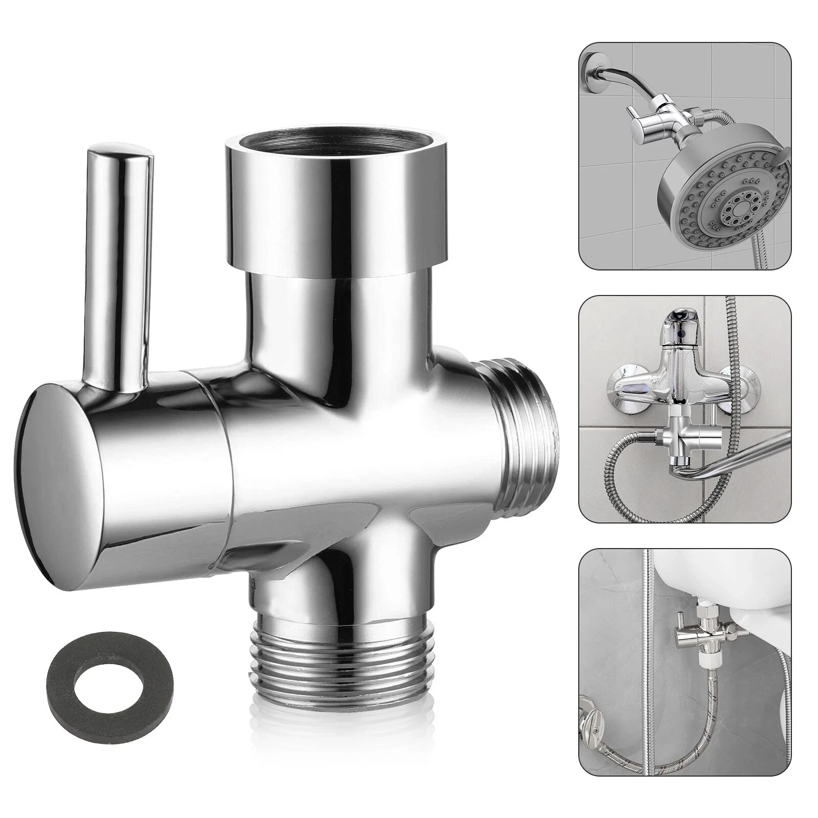 Solid Brass 3-Way Shower Water Diverter Valve 1/2 Inch Inlet & Outlet Connector for Bathroom Handheld & Fixed Shower Conversion