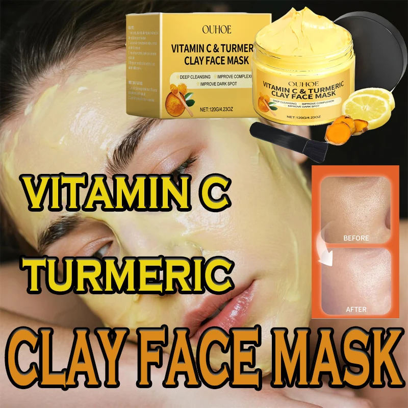 Vitamin c and turmeric Clay Mask Deep Cleansing Facial Improves Dark Spots Hydrating Skin Care Tightens Skin Glowing Skin