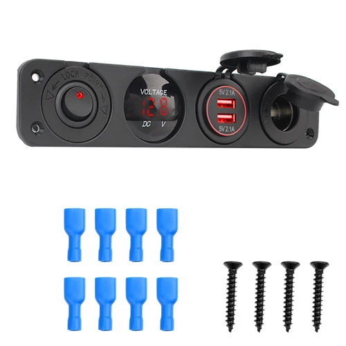 Imagen 2 del producto Voltímetro Digital 4 en 1, encendedor de cigarrillos para coche, toma de corriente de 12V, a prueba de polvo, impermeable, cargador de energía Usb Dual con interruptor basculante