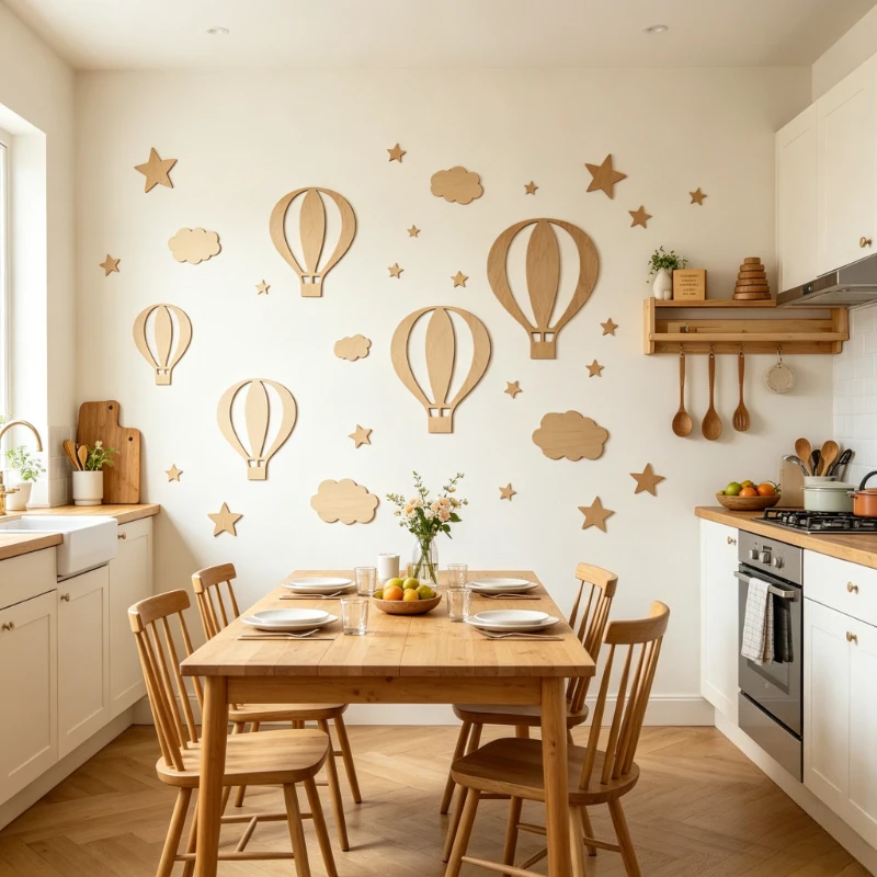 INS Wooden Hot Air Balloon Cloud Star Ornament Wall Art 13 Pieces For Bedroom Cafe Bar Indoor Background Wooden Wall Sticker