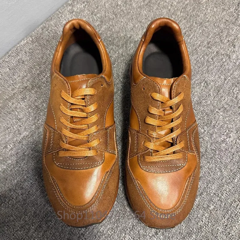 Retro Style Genuine Leather Training Shoes Men's High-end Casual Comfortable Oxfords Male Thick Sole Outdoor Hiking Sport Shoes