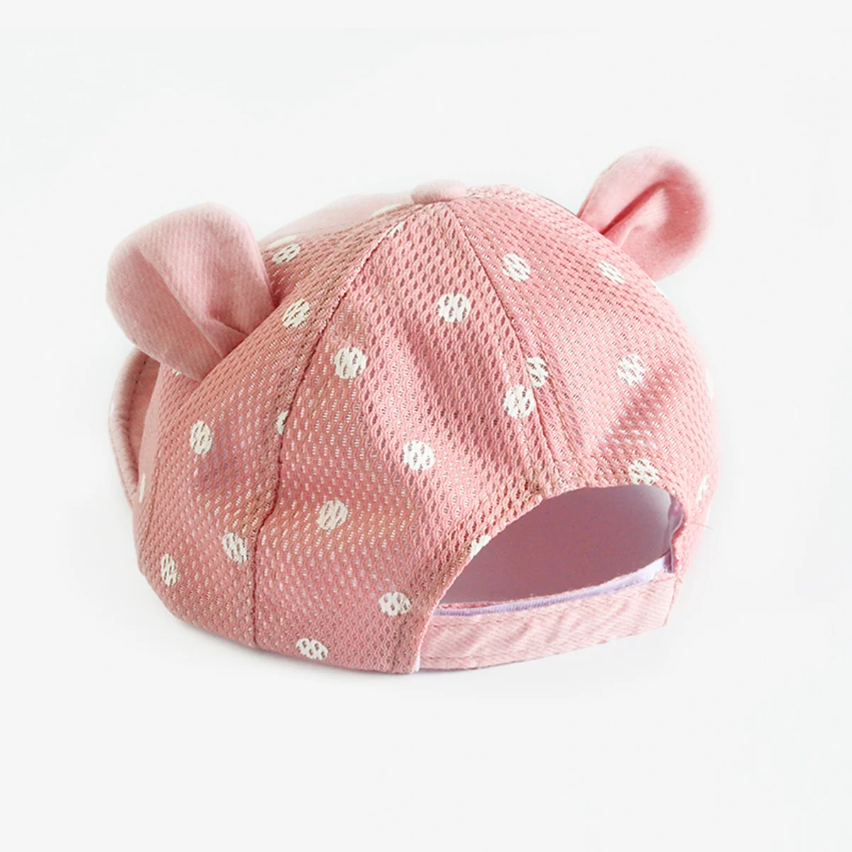 

Милая хлопковая шапка для новорожденных с регулируемыми полями, дышащая сетка в горошек, круглая ушка для детей 6-30 месяцев, розовая защита от солнца