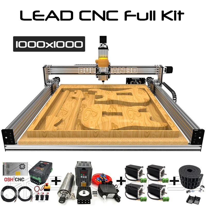 20%off BulkMan 3D 1000x1000mm Lead CNC Full Kit with High Z Mod Bundle 4Axis Wood Engraving Metal Milling Cutting Machine