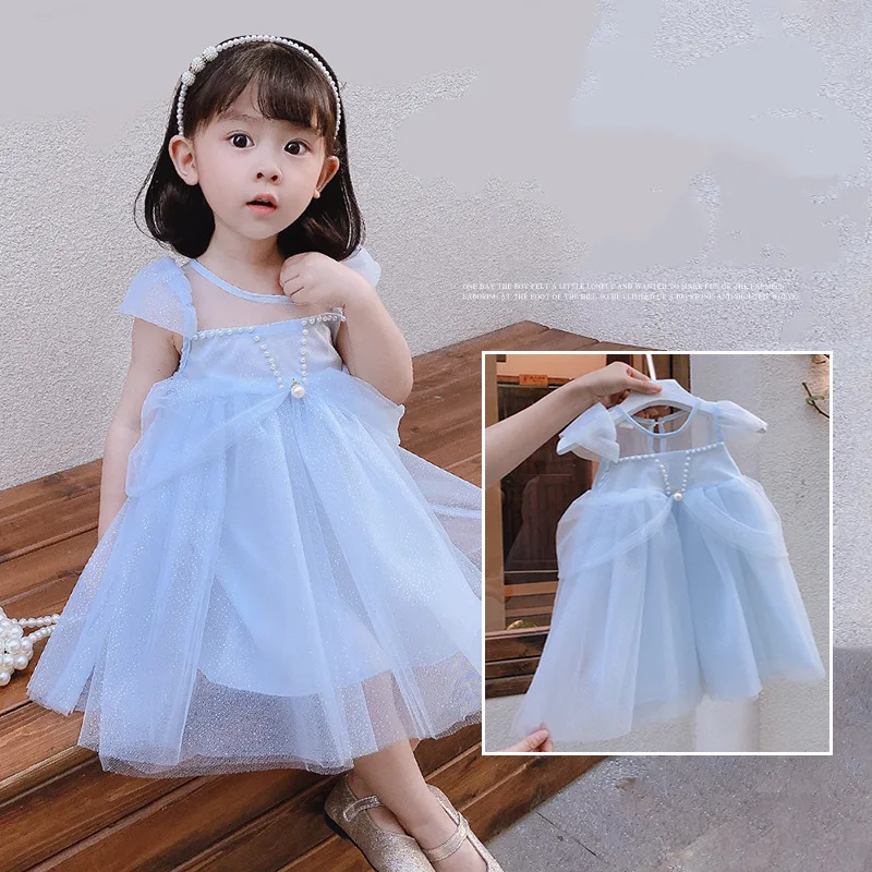 

ZLYM-Lady Summer Children Flounced Sleeve Dress New Girl Princess Dress Little Girl Western Style Tulle Long Dress