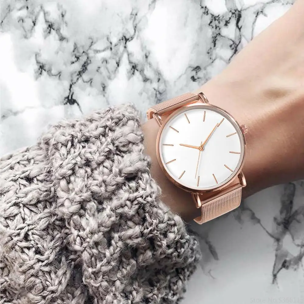 

2021 Ultra-thin Rose Gold Watch Minimalist Mesh Women Watch Montre Femme Watches Zegarek Damski Watch Relojes Para Mujer Reloj