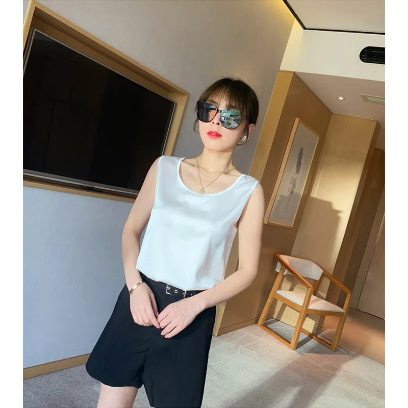 2024 New Fashion Silk Thin Short Sleeve Tees Slip Woman Summer Clothes Elegant Tops Solid Loose Casual