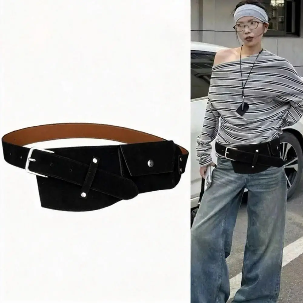 Trendy Pin Buckle Suede Leather Belt Maillard Versatile Women Waist Belt Luxury Design Retro Wide Waistband Waist Decoration