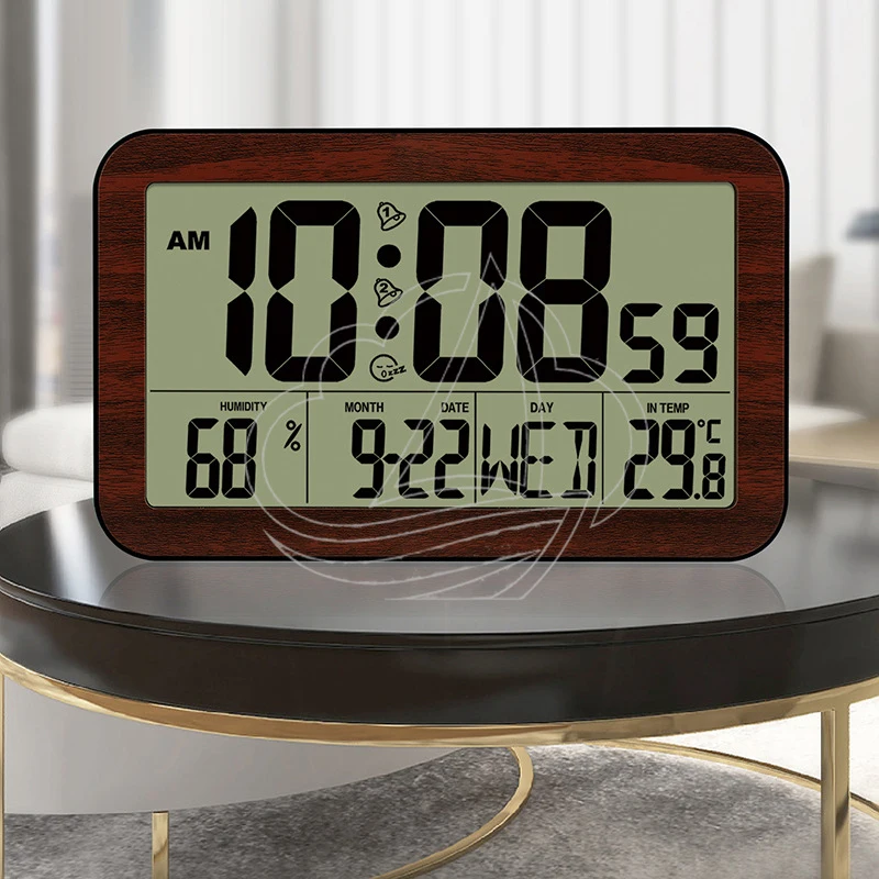 Large LCD Digital Alarm Clock Multifunctional Thermometer Hygrometer Desktop Wall Mount Weather Clock