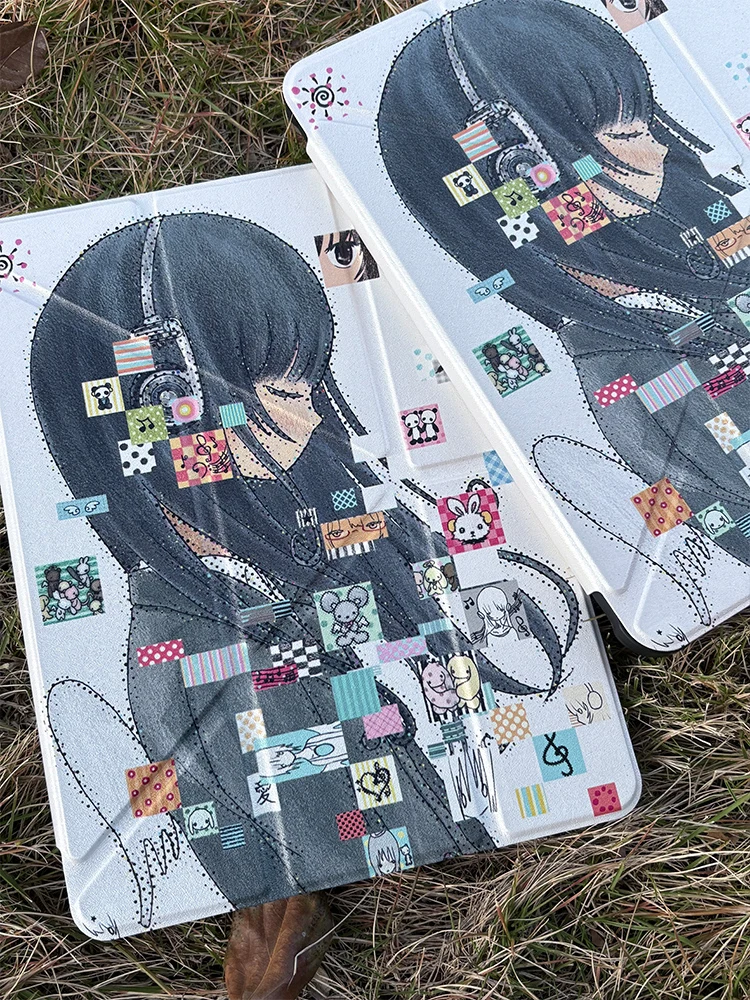 Korean Cute Gentle Cartoon Girl Tablet Case For iPad Pro 11 13in 2025 iPad Pro 12.9in Air7 10th 11th M4 M5 MINI 3Y-Fold Cover