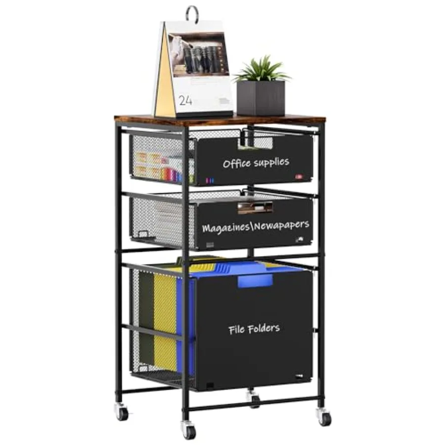 

3-Drawer Storage Organizer Under Desk Rolling File Cart with Lockable Wheels Hanging File Folder Organizer for Letter Size Util