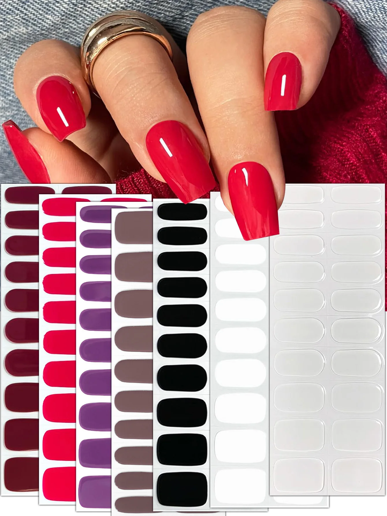 20 pieces of semi-cured solid color gel nail stickers, requires UV/LED light curing. Complete set of nail art stickers, salon kit
