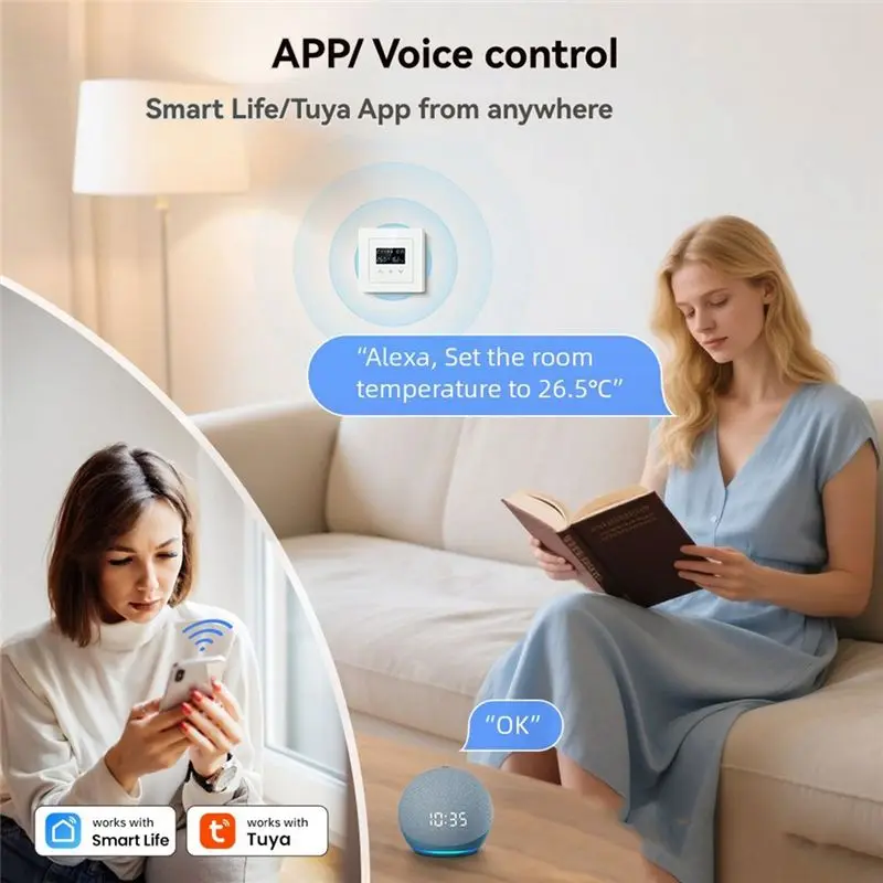 DT17 Smart Thermostat, Tuya WiFi Thermostat Wall-Mounted Boiler 3A, APP/Voice Control, Weekly Programmable, LCD Display, for