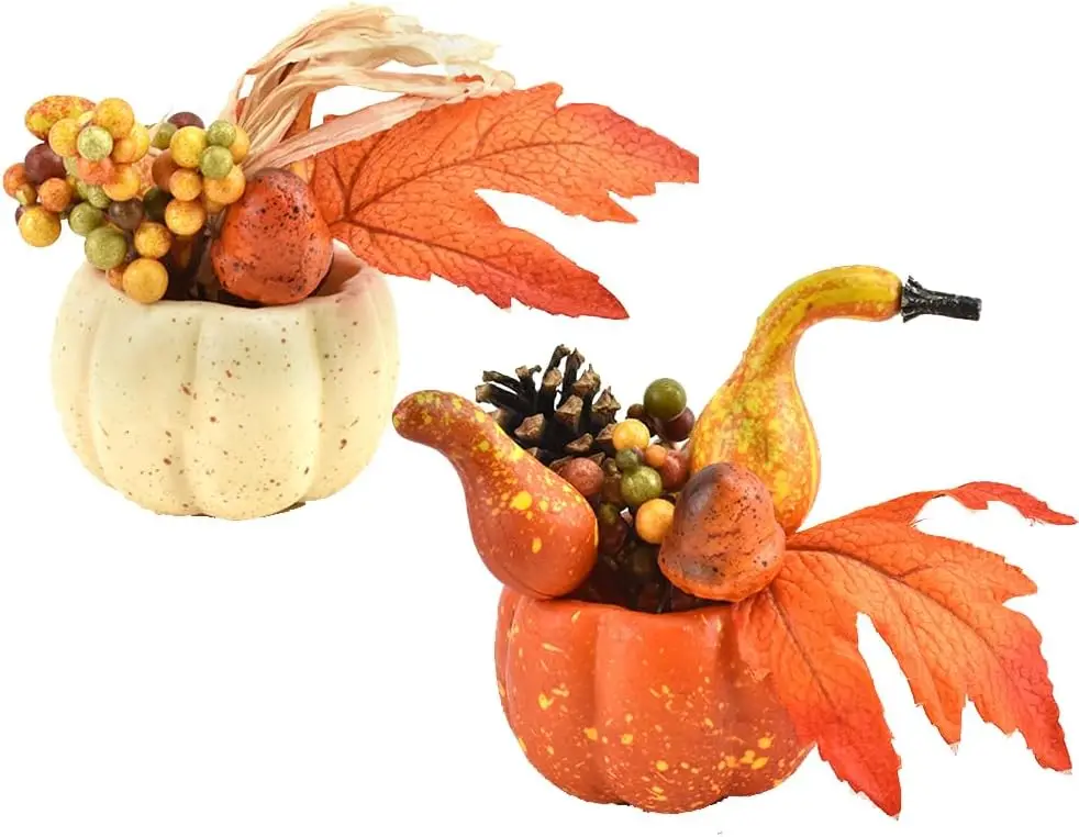 Kunstmatige Halloween decoratieve pompoenset 2 Arts Autumn Ornament, tafelriet, esdoornbladeren, kegels, huisornamenten