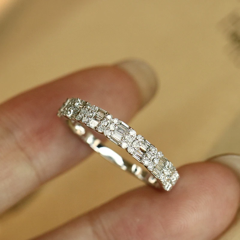 LUOWEND 100% 18K White Gold Rings Fashion Classic Style 0.46carat Real Natural Diamond Engagement Ring for Women Fine Jewelry