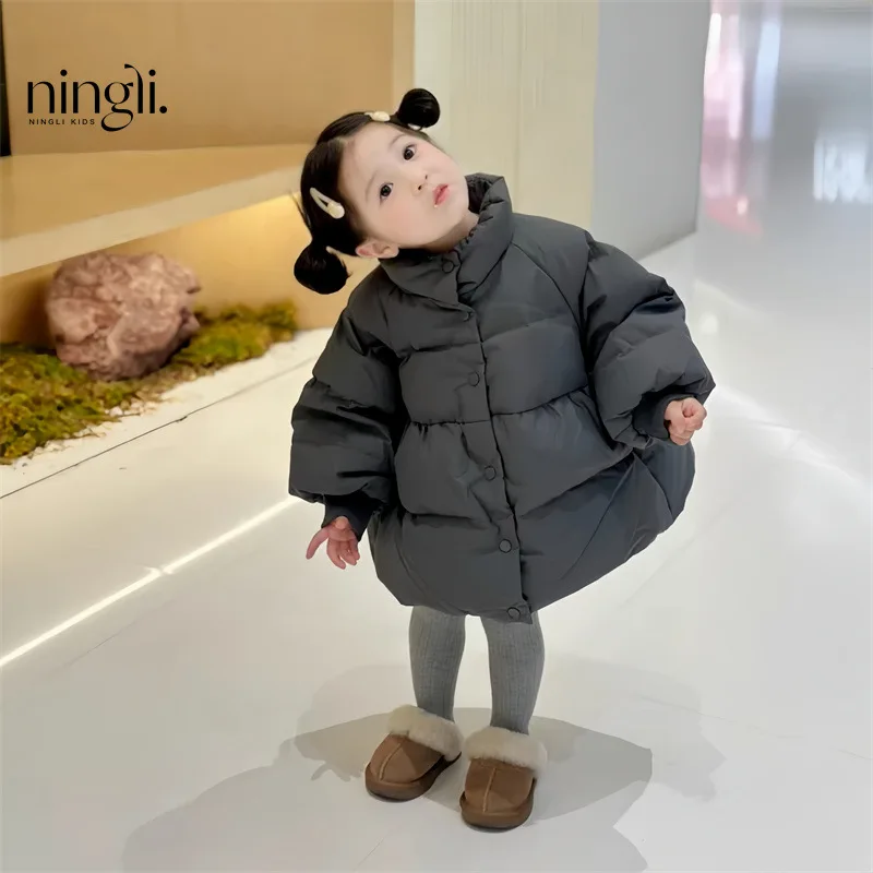 

Children's Clothing Design Sense Niche Girls Bud Swing Puffy down Cotton Bread Coat Winter Thicken Thermal Coat