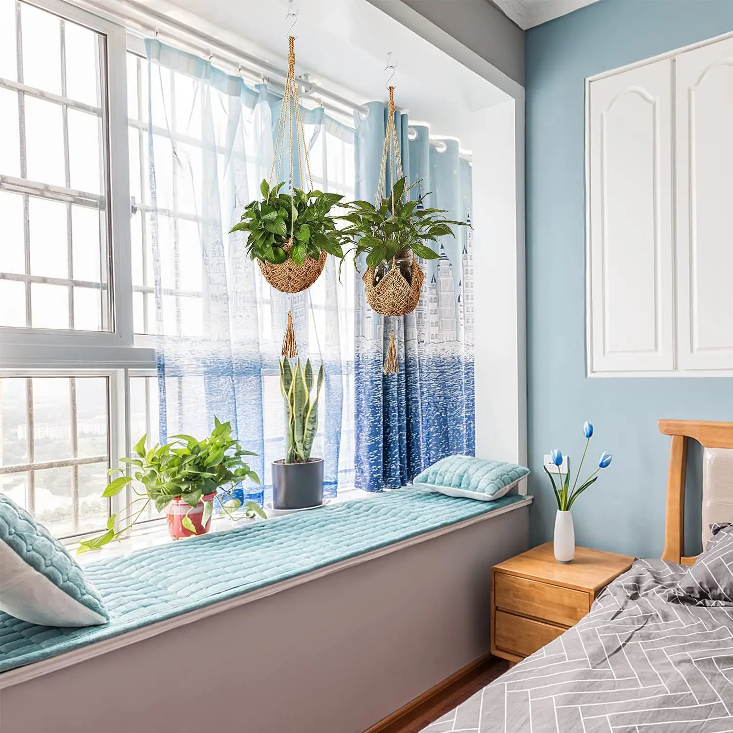 

AEE4-Plant Hanger, Jute Hanging Planter , Handmade Wall Hanging Pot Planters For Indoor Outdoor(Pot NOT Include), 2 Packs