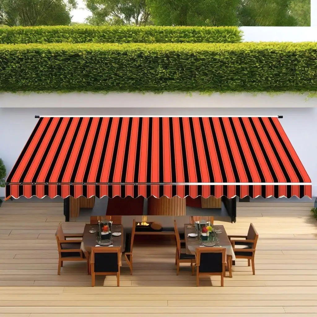 350x250 cm Orange & Brown Canvas Awning Sunshade - Outdoor Patio Umbrella Cover