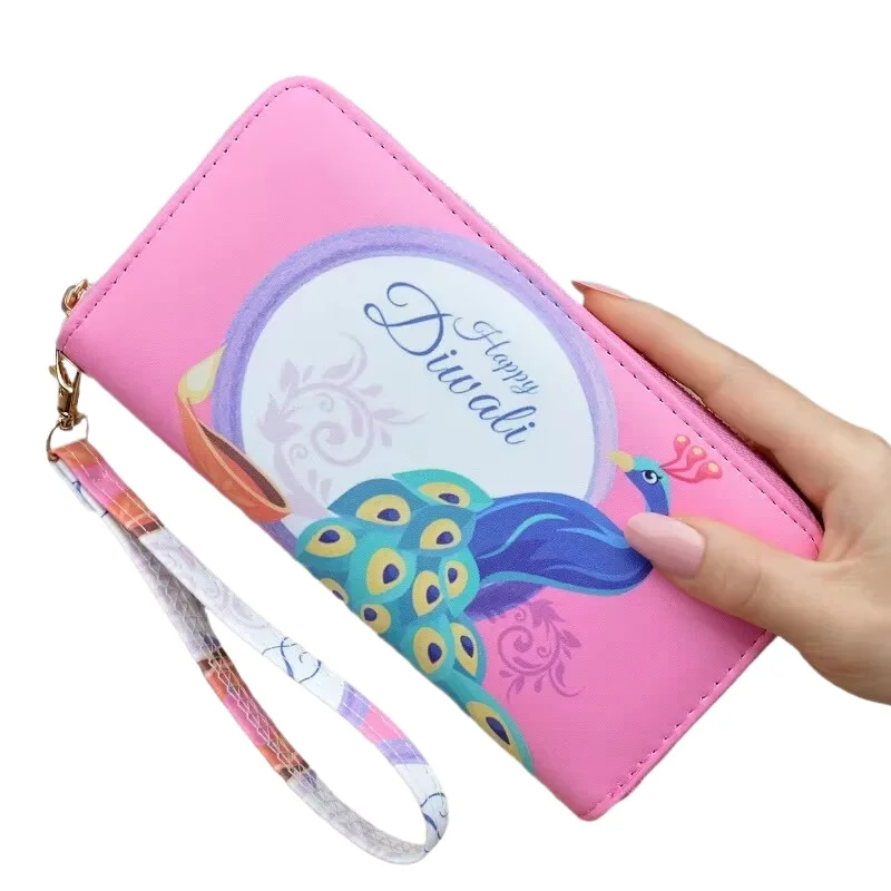 

Women Long Wallet Fashion Blue Peacock Printing Lady Clutch Purse Large Mobile Phone Bag Girls Handbags Carteras Para Mujer