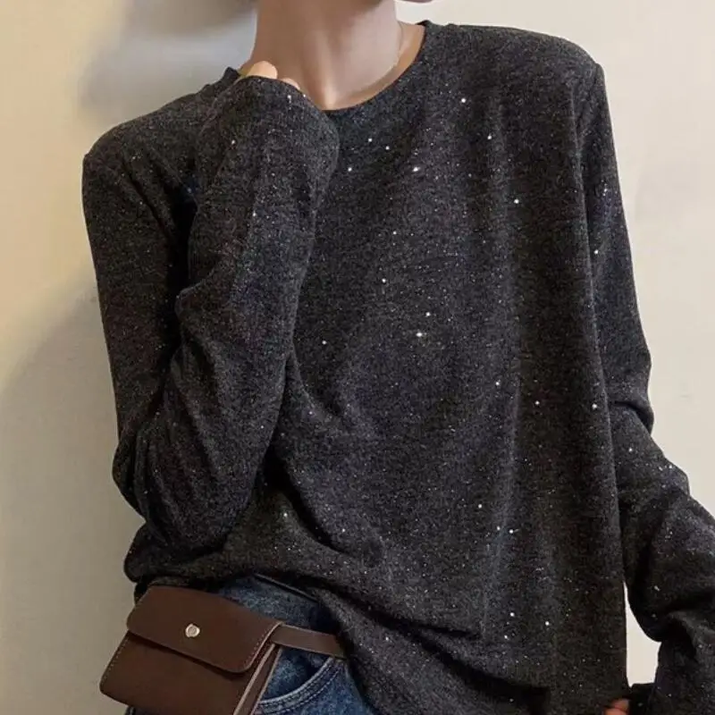 Temperament Women's Round Neck Long Sleeve T-Shirt Spring and Autumn Loose Versatile New Base Shirt Skin Friendly Soft Topss
