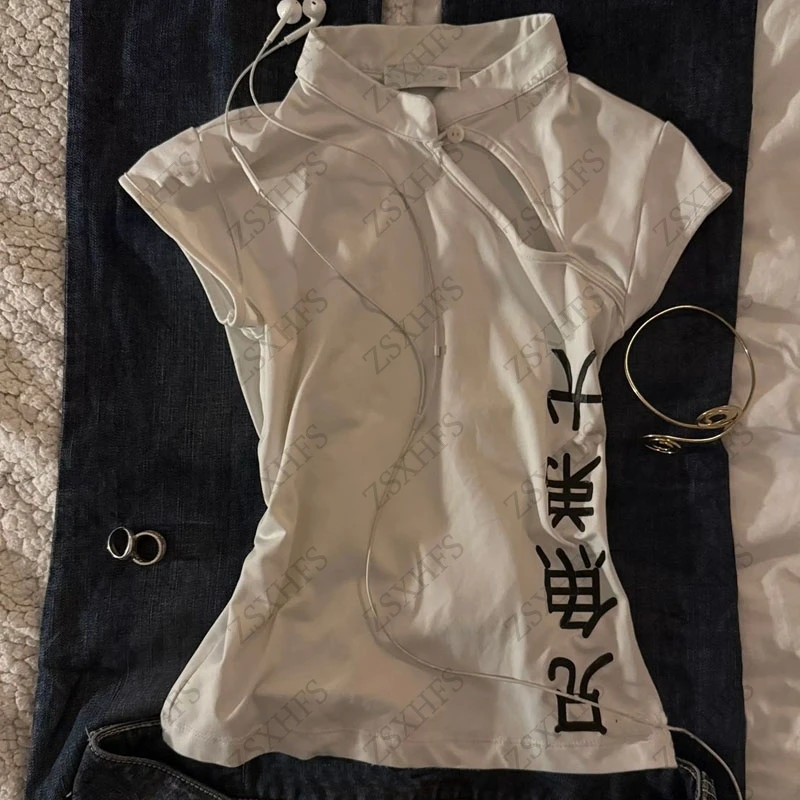 

Y2k Aesthetic Crop Tops Women's T shirt Harajuku Kpop Casual White Tee Punk Grunge Short Sleeve Korea Camis T shirts 2000s Top
